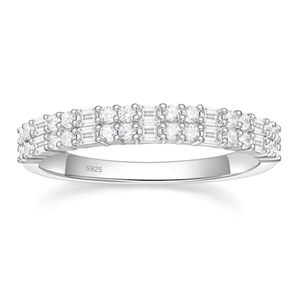 Bagues de mariage tendance en argent sterling 925 plaqué rhodium pour femme, avec zircone cubique taille baguette, double rangée, empilables, bague de promesse - Product Image 2