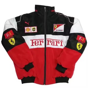 Blousons d'Hiver Personnalisables pour Homme Inspirés des Combinaisons de Course F1 Manteaux Brodés Équipe Ferrari Amples et Décontractés Style Moto en Coton - Product Image 1