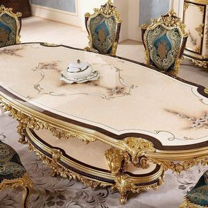 Elysoria The Addison Luxury <b>Dining</b> <b>Table</b> Set Solid Teak Wood <b>White</b> Gold Hand Carved European Palace Furniture collection - Product Image 1