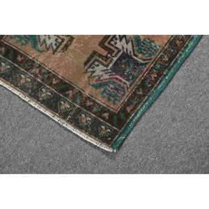Turkish Vintage Small Rug 1.6x3.6 ft, <b>Brown</b> <b>Wool</b> Rug - Product Image 5