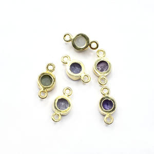 Conector de piedras preciosas Esmeralda en bruto-Cristal natural de 6-8mm, enlace de joyería de piedra natal de doble fianza, Conector de joyería hecho a mano - Product Image 6