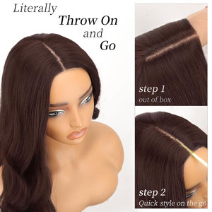 Peluca de pelo sintético ondulado Rubio para mujer, cabello largo frontal de encaje, resistente al calor, suave, cómodo, fiesta diaria, marrón rojizo - Product Image 3