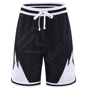 Short en maille de basket-ball brodé classique imprimé blanc brillant personnalisable pour hommes avec poches pas cher bas prix - Product Image 1