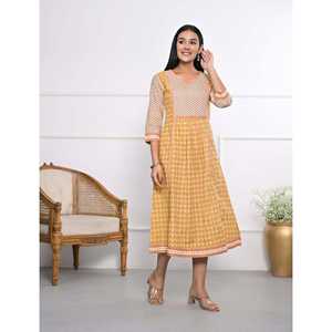 Vestido Amarillo de Algodón Estampado, Ropa de Asia y las Islas del Pacífico - Product Image 4