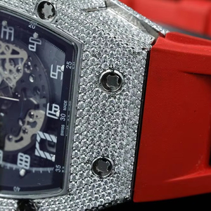 SM Jewels Hip Hop Reloj de moda Movimiento mecánico automático Moissanite Adornos de diamantes Correa de goma roja Esfera de 43mm - Product Image 4