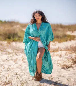 2024 de gran tamaño hermoso Tie Dye Beach Kimono Robe XL hasta la rodilla tejido Beach Coverup con manga estilo perfecto aspecto de vacaciones - Product Image 1