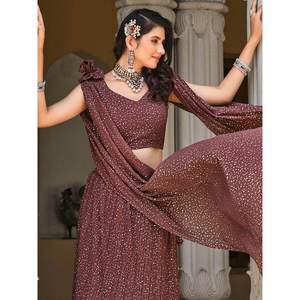 Delicioso Lehenga Choli de Georgette Marrón para Fiestas de Cóctel con Trabajo de Lentejuelas para Ocasiones Especiales - Product Image 1