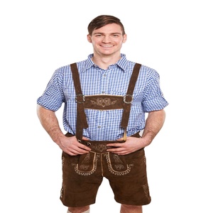 Lederhosen Vintage de invierno, tirantes cortos bávaros para hombre, cuero de vaca genuino, botones bordados frontales, cierre frontal - Product Image 1