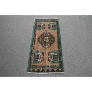Turkish Vintage Small Rug 1.6x3.6 ft, <b>Brown</b> <b>Wool</b> Rug - Product Image 1
