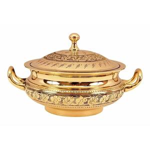 Casseroles en métal d'or merveilleux et pots de réchauffeur de nourriture avec la belle main courbant la conception - Product Image 1