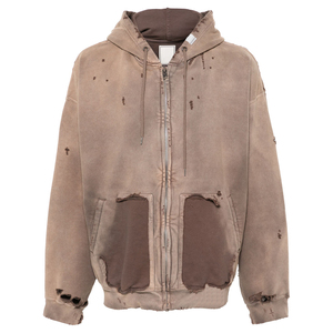 Sudadera con capucha y cremallera para hombre hecha a medida, precio al por mayor, ropa de calle, lavado con ácido, Sol desteñido, cremallera, ajuste holgado, sudaderas con capucha desgastadas personalizadas para hombre - Product Image 5