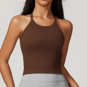 Haut court de yoga personnalisé pour femme, col rond, torsadé sur le devant, dos croisé, soutien-gorge de sport pour gym et fitness - Product Image 4
