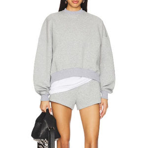 <b>Women</b> <b>Long</b> Sleeve Mock Neck <b>Sweatshirt</b> Plain Color Oversized Cotton Terry Fleece <b>Sweatshirt</b> - Product Image 4