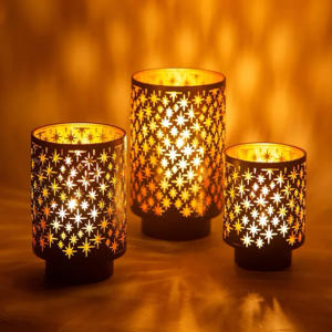 Wholesale Luxury Moroccan <b>Black</b> Gold Metal Pillar <b>Holder</b> Lanterns Custom Sparkle Design Votive <b>Candle</b> <b>Holders</b> for Home Christmas - Product Image 3