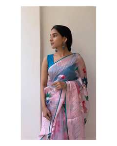 Sari de seda suave de diseñador indio, ropa informal y Sari de fiesta, Sari de trabajo de bordado, Sari de ropa de boda de diseñador. - Product Image 2