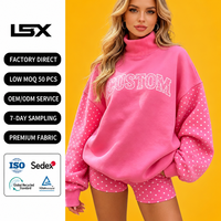 Ensemble court deux pièces confortable pour femme, col montant, motif pois patchwork, épaules tombantes, style loungewear, vente en gros OEM personnalisé