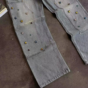 Pantalones vaqueros de diamantes de imitación personalizados para hombre, ropa de calle de alta calidad, pantalones vaqueros holgados de pierna ancha con diamantes para hombre con gemas, pantalones vaqueros 2025 - Product Image 5