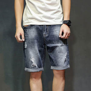 Shorts en jean pour homme sur mesure, fermeture éclair, jean baggy, coton, denim lourd, séchage rapide, taille mi-haute, style décontracté - Product Image 2