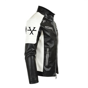Giacca in pelle Slim Fit T6X con colletto rialzato nero e bianco - Product Image 3