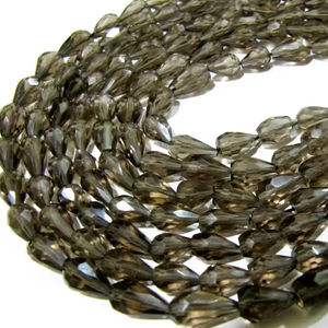 Cuentas de Briolette facetadas de gota de lágrima perforadas rectas de cuarzo ahumado marrón Natural, hebra de 6x10mm, 13 pulgadas de largo, alta calidad - Product Image 1