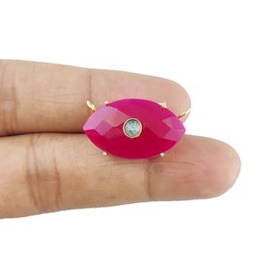 ฮอตสีชมพูพลอยคาลซิโดนีเพชร15X25มม. รูปทรงเหลี่ยมเพชรพลอย925เงินสเตอร์ลิงสีทองสีแดงเข้มจี้ตาคู่เครื่องประดับที่ดี - Product Image 1