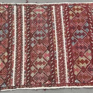 Alfombra Turca, Alfombra Pequeña de 2.3x4.4 pies, Alfombra de Lana Kilim Roja y Azul - Product Image 3