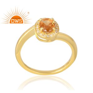 Anillo de piedras preciosas de circonia cúbica y citrino natural chapado en oro de 18 quilates y Plata de Ley 925 superventas, fabricante de joyería fina Demi - Product Image 1
