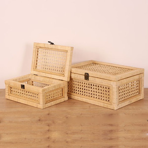 Nouveau produit boîte en rotin Vintage naturel stockage cadeau Organisation OEM tissé à la main boîtes de canne organisateur osier paniers de rangement - Product Image 1