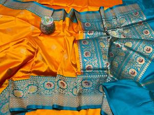 Sari Meenakari Premium Élégant pour Femme, Design Traditionnel Tissé à la Main, Finition Luxueuse, Banaras, Idéal pour les Fêtes, Séchage Rapide, Protection Solaire - Product Image 2