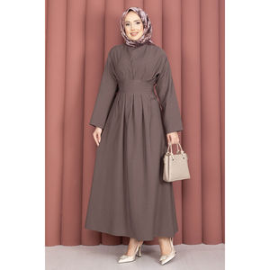 Vintage Brown Belted <b>Dress</b> Waist-Pleats Modest Vintage Style Breathable Spandex Mix Fabric <b>Custom</b> Logo XS-XXL for Day Spring - Product Image 3