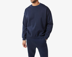 Tela transpirable slim fit tamaño sólido color liso precio al por mayor cuello redondo jersey con capucha y pantalones de chándal para hombres - Product Image 2