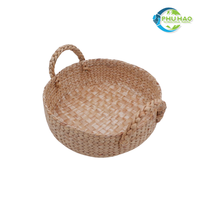 Panier à linge rond vietnamien naturel en jacinthe d'eau avec poignées-Panier durable et spacieux pour l'organisation de la maison