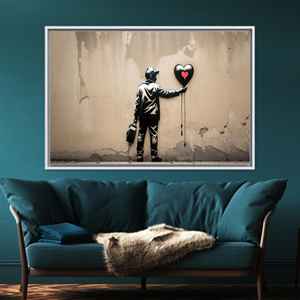 Impression sur toile Banksy Heart Balloon : affiche d'art urbain sur le thème de l'amour, toile encadrée blanche - Product Image 1