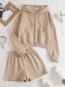 Chándal de tendencia para mujer, venta al por mayor, logotipo personalizado/cremallera con pantalón corto y Personalización completa - Product Image 5