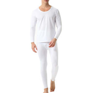 Conjunto de ropa interior térmica de Color blanco liso de la mejor calidad para hombre, tejido de algodón transpirable, cuello redondo, manga larga, conjunto de Calzoncillos largos para hombre - Product Image 5