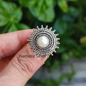 Handmade 925 Sterling <b>Silver</b> Boho <b>Statement</b> <b>Ring</b> Freshwater Pearl Jewelry Gift for Women on Valentine's Day - Product Image 6