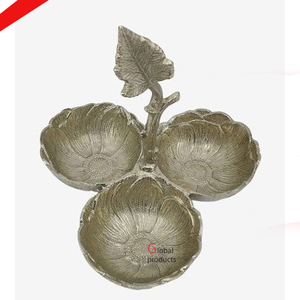 Design attrayant argent fini ensemble de 3 bol de designer de service avec un beau design de feuille pour hôtel - Product Image 1