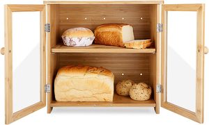 Boîte à pain en bambou pour comptoir de cuisine, boîtes à pain à 2 couches avec fenêtre transparente pour le stockage des aliments de cuisine, grand stockage de pain - Product Image 4