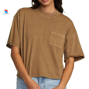 T-shirt court et ample pour femme, écologique, 100% coton/polyester, séchage rapide, vêtements de sport athlétiques, col rond, épaules tombantes - Product Image 6