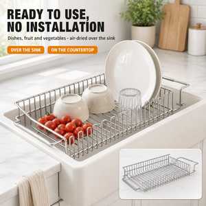 Organizador de Fregadero Expandible de Acero Inoxidable con Escurridor Ajustable y Asas - Product Image 5