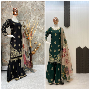 Top tendance style bollywood belle couleur noire sharara costume en séquence broderie chinon tissu pour les fêtes - Product Image 6