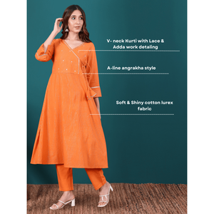 Aarohi Ensemble de 3 pièces cousues artisanales en coton lurex avec organza Dupatta pour femme - Product Image 4