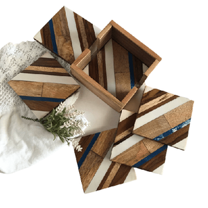 Traditional Pvt Ltd Wood and Resin Inlay <b>Coaster</b> Set with Holder Elegant Mats & Pads - Product Image 3