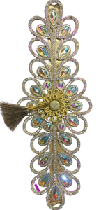 Cinturón de Cintura con Bordado de Cordón Dorado y Trabajo Zari, Diseño de Pavo Real de Cristal - Product Image 3