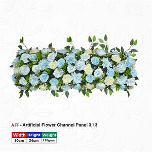 Panel de Flores Artificiales Serene Azure & Ivory Meadow Channel, Hilera de Rosas Azules Frías y Flores Blancas Frescas, 90cm, Elegante - Product Image 1