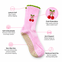 Chaussettes antidérapantes à bord festonné rose matcha, chaussettes de Pilates, chaussettes de studio avec logo personnalisé