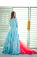 Nouvelle Robe Anarkali de Soirée Longue en Acrylique et Georgette, Broderie Florale Élégante, Manches Longues, Anti-humidité, Longueur Ras du Sol, Modèle Designer