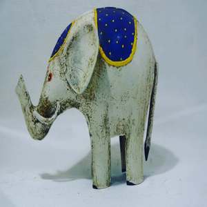 Adorno de Elefante de Hierro de Diseño en Color Gris con Hermoso Gaddi Azul en la Espalda, Modelo para Decoración Interior/Exterior - Product Image 1