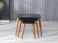 Tables basses gigognes modernes, plateau en stratifié blanc, pieds en bois, design mid-century, meubles de salon, garantie de 2 ans