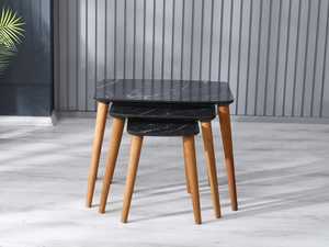 Modern Convertible Nesting <b>Coffee</b> <b>Tables</b> White Laminate Top Wood <b>Legs</b> Midcentury Design Living Room Furniture 2 Year Warranty - Product Image 2